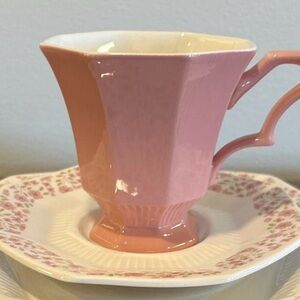 Independence Ironstone Interpace Pink & Floral Mary Jane Cup & Saucer Set